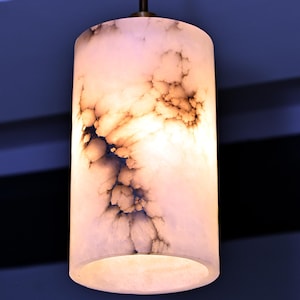 Alabaster Cylindrical Lighting Ceiling Pendant Light, Kitchen Island Lighting, Hallway Light Fixture, Minimalist  Alabaster Hanging Lamp