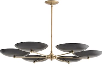 Mid-Century Modern Brass Ceiling Light, Griffith Six Light Chandelier