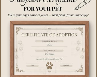 Certificato di adozione di animali domestici: ricordo stampabile del cane (scarica PDF)