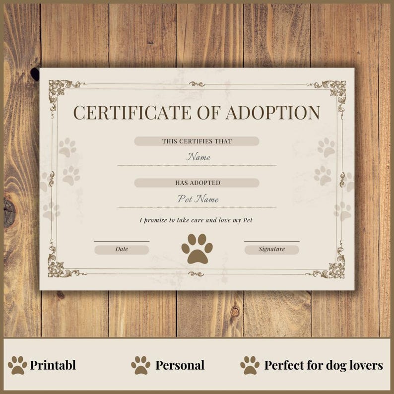 Adopt Signature Pet Adoption Certificate: Printable Dog Keepsake (PDF Download) - Etsy