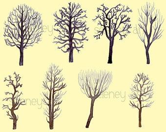 Tree Silhouette, Winter Tree Silhouette, Tree Clip Art, Silhouettes,Tree Clipart,Tree Silhouettes Clipart ,Clip Art ,Watercolor tree clipart