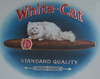 Vintage Cigar Box Label - White Cat Cigars