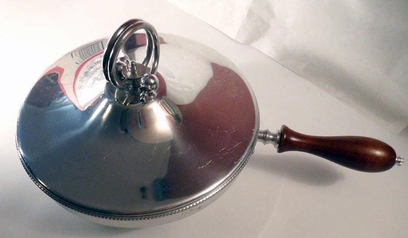 Fabulous Mid-Century Modern Chrome and Aluminum Chafing Dish with Wooden Handle and Great Knob image 1