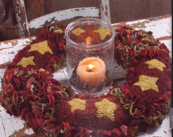 Table or Wall Wreath, Hand-Hooked with Wool Proddy, Magazine Model, 20 inches, OOAK