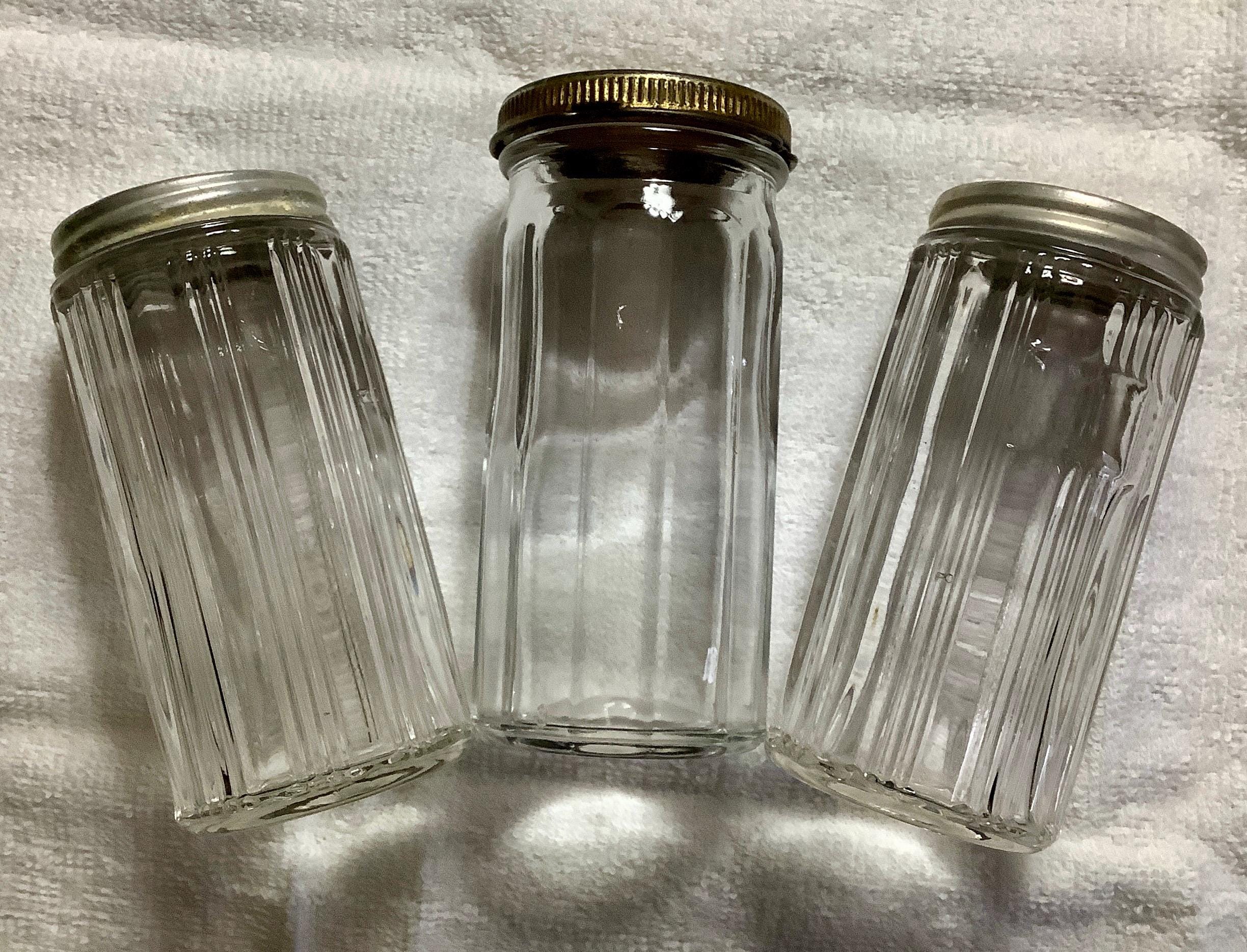 Vintage Hoosier Spice Jars, Set of 3, with original Lids, Panelled Glass Jars
