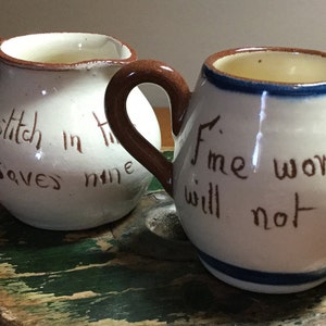 Pair of Miniature Pitchers Torquay Motto Ware, Cottage Pattern image 2