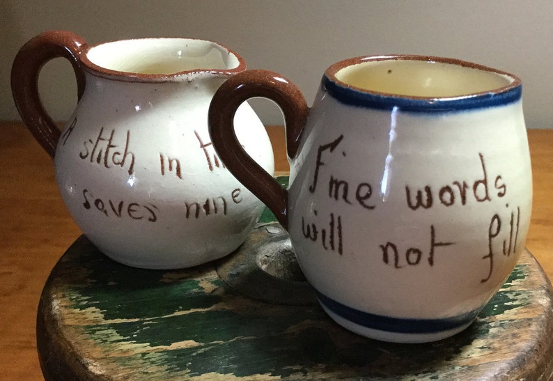 Pair of Miniature Pitchers Torquay Motto Ware, Cottage Pattern image 2