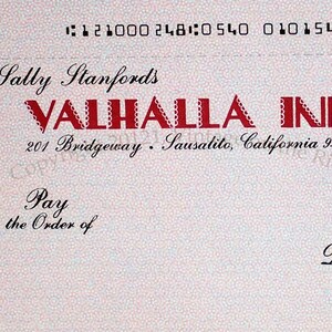 Vintage Unused Business Checks, Sally Stanford the Sausalito Madame, Valhalla Inn, Actual Checks image 3