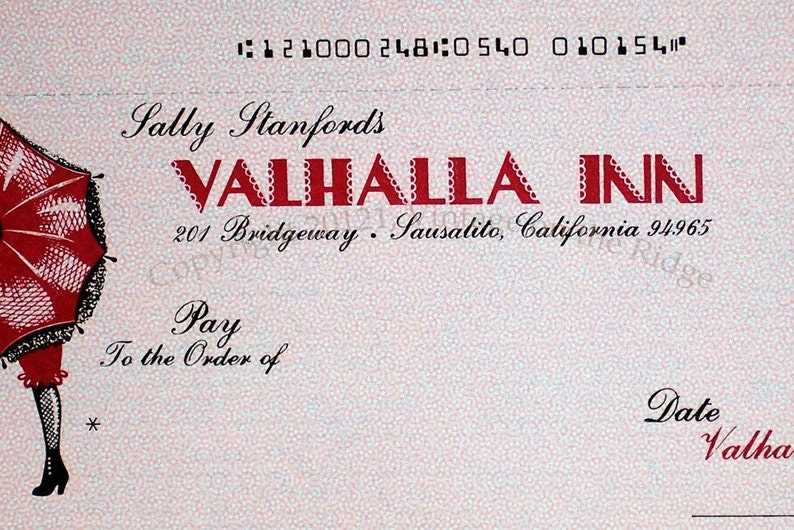 Vintage Unused Business Checks, Sally Stanford the Sausalito Madame, Valhalla Inn, Actual Checks image 3