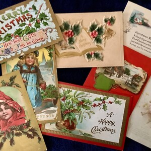 Victorian-era  Christmas Postcards and Greeting Cards, lot of 8