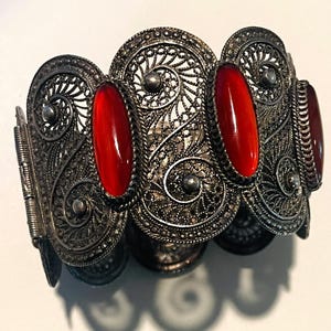 Antique Filigree Carnelian and Sterling Bracelet