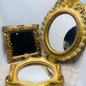 Antique Italian Florentine Gold Gilt Wooden Mirror Trio