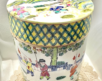 Antique Chinese Qing Dynasty Kangxi Familie Verte Porcelain Hand Painted Cannister