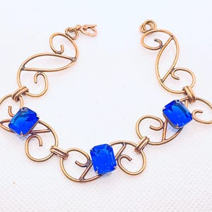 Antique Art Deco Blue Sapphire Czech Glass Scroll Bracelet