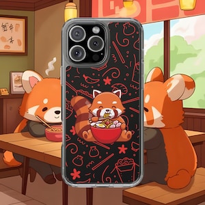 Red Panda Ramen iPhone Case, Cute Kawaii Foodie Phone Cover, Funny Animal Lover Gift, Aesthetic Clear iPhone Case for Girls & Teens