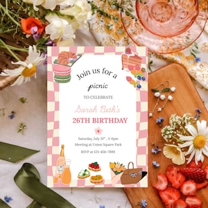 Pastel Picnic Birthday Invitation: Editable Summer Party Invite (Digital Download, 5x7 & A5 Template)