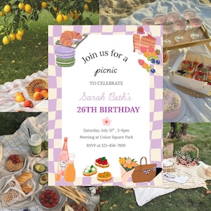 Picnic Birthday Invitation: Editable Summer Party Invite (Digital Download, 5x7 & A5 Template)