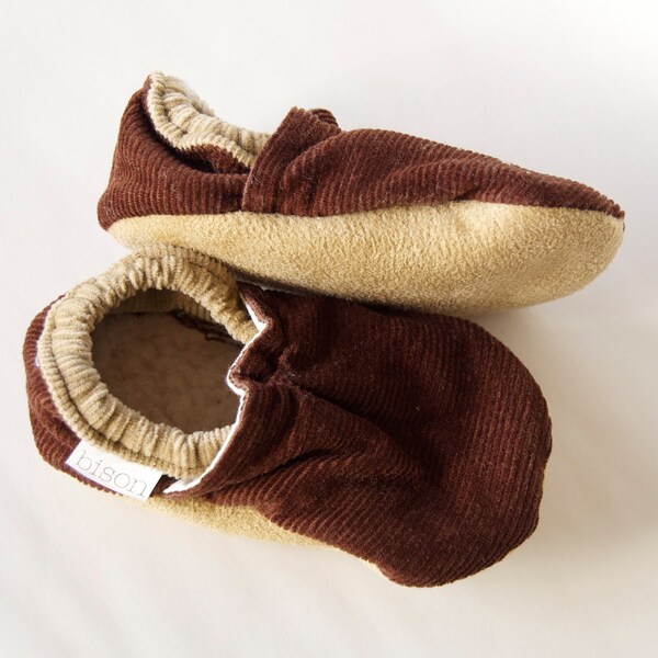 Cordoury Brown Bison Booties Size 6 to 12 Months Baby Toddler Ready to Ship cloth fabric slippers moccasins