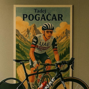 Tadej Pogačar Cycling Poster – Vintage Style Digital Wall Art for Bike Room, Gym, or Office