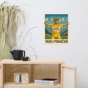 Tadej Pogačar Poster – Tour de France Wall Art | Yellow Jersey Cycling Print | Vintage Sports Poster | Gift for Cyclister
