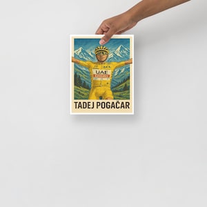 Tadej Pogačar Poster – Tour de France Wall Art | Yellow Jersey Cycling Print | Vintage Sports Poster | Gift for Cyclister