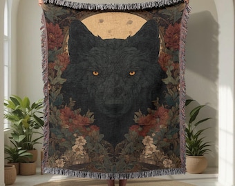 Wolf Lover 100% Cotton Woven Blanket, Nature Enthusiast Woven Throw, Pagan Home Decor Woven Blanket, Spiritual Animal Gift Woven Blanket