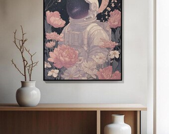Astronaut Floral 100% Cotton Woven Blanket, Space Lover Gift