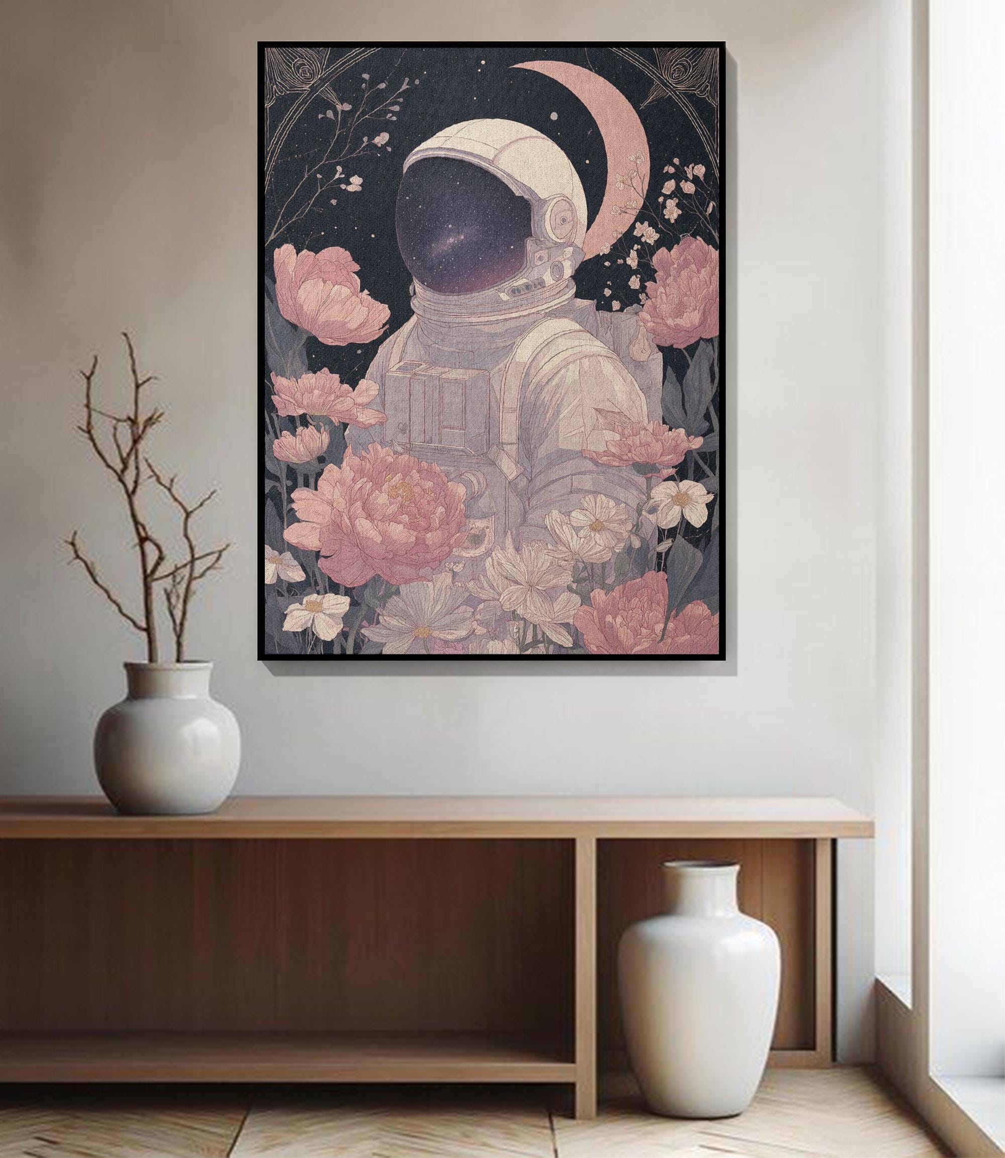iMPeRF Astronaut Flower Woven Blanket Ｍ Astronaut Floral 100% Cotton Woven Blanket, Space Lover Gift