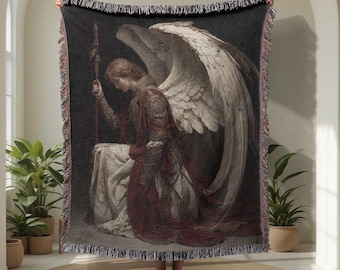 Erzengel Gabriel Decke aus 100% Baumwolle, spiritueller Wohnkultur, religiöser Kunstteppich, Schutzengel-Glaubensgeschenk, christliches Leben