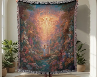 Engel spirituelle 100% Baumwolle gewebte Decke, religiöse gewebte Decke, inspirierender Glaube gewebte Decke, christliche Hingabe gewebte Decke