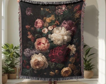 Vintage Floral 100% Baumwolle gewebte Decke, klassische Blumenstrauß gewebte Decke, romantische Garten Dekor gewebte Decke, gemütliche Decke