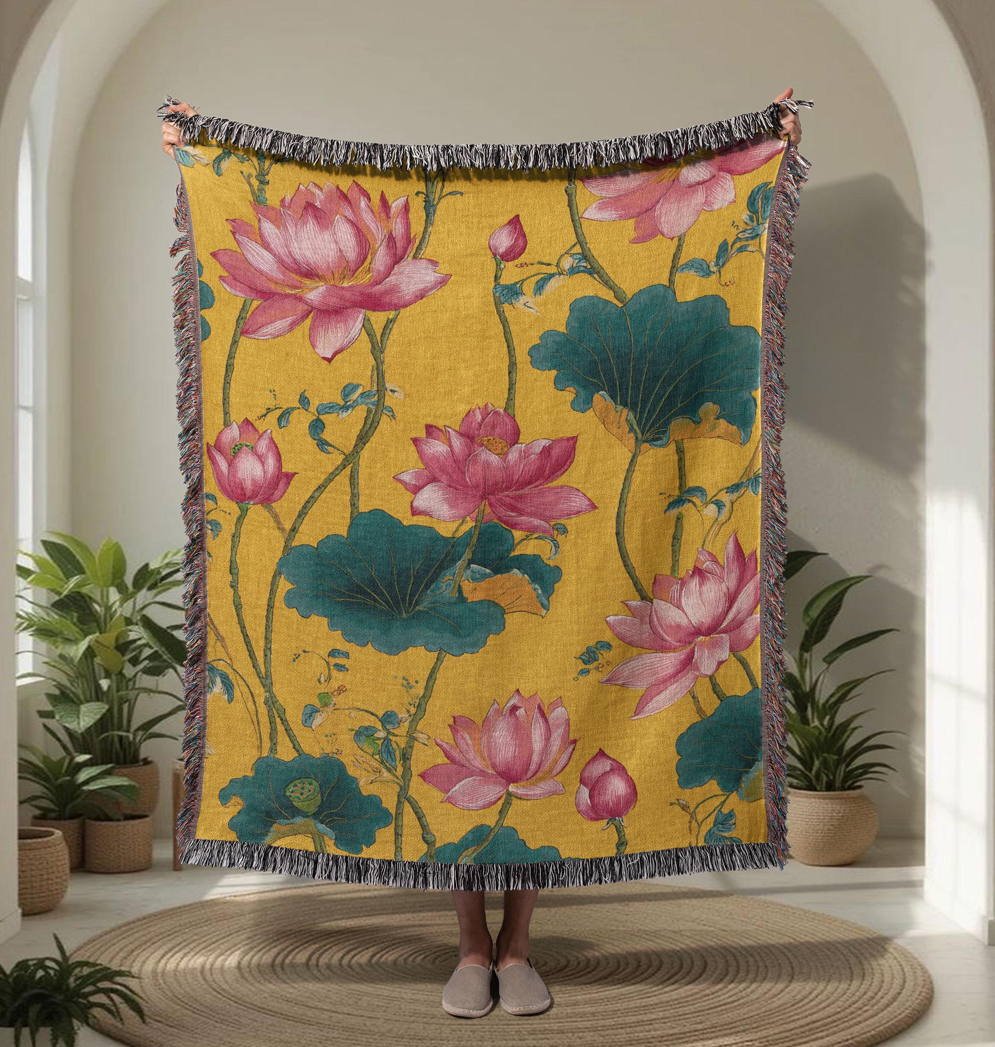 Lotus Flower Lover 100% Cotton Woven Blanket, Spiritual Friend