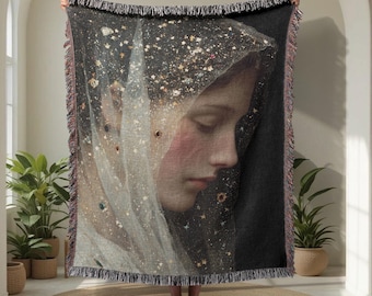 Cobertor da Virgem Maria 100% algodão, tapeçaria de arte católica, cobertor para decoração de casa cristã, presente religioso para mãe, Madona espiritual.
