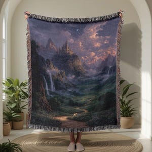 Fairy Tale Castle 100% Cotton Woven Blanket – Enchanted Valley Fantasy Landscape Throw, Home Decor, Custom Blanket Gift, Personalized Throw