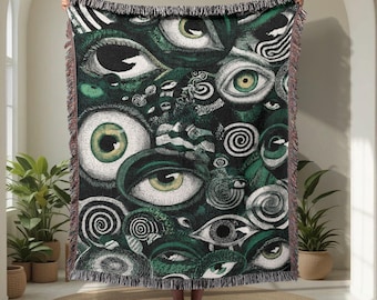 Manta tejida 100 % algodón con diseño de ojos surrealistas, tapiz tejido para regalo de fans del terror gótico, manta de sofá con decoración de Dark Academia, para amantes de la psicodelia.