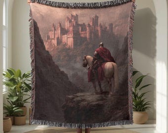 Medieval Knight 100% Cotton Woven Blanket, Fantasy Castle Tapestry, Gift For Him, D&D Player Woven Throw, History Buff Couch Blanket Decor