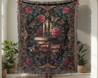 Dark Academia Decor 100% katoenen geweven deken, geweven deken boekenliefhebber, bibliothecaris baancadeau, tapijt lezer vriend, terug naar school deken