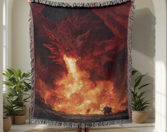 Koc z motywem oddechu smoka wykonany w 100% z bawełny, koc z motywem fantasy, koc z motywem mitycznego stworzenia, koc dla gracza, koc ze średniowieczną tematyką bitewną.