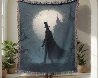 Manta tejida 100 % algodón con diseño de castillo encantado gótico, manta tejida de terror misterioso, manta tejida con silueta nocturna aterradora, decoración espeluznante de Halloween