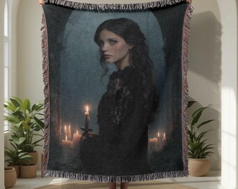 Dark Academia 100% Cotton Woven Blanket, Gothic Home Decor Throw Blanket, Gift For Reader Woven Blanket, Witchy Room Decor, Victorian Art