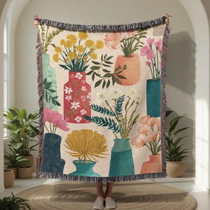 Floral Arrangement 100% Cotton Woven Blanket, Botanical Art Woven Blanket, Nature Lover Woven Blanket, Home Decor Woven Blanket Gift