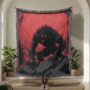 Werewolf Horror Creature 100% Cotton Woven Blanket, Monster Full Moon Blanket, Halloween Scary Animal Blanket, Gothic Dark Fantasy Blanket, Spooky Night Blanket
