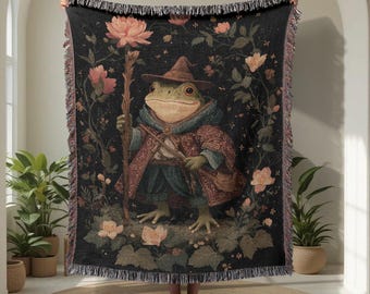 Cobertor Frog Wizard 100% algodão, manta tecida para presente de hobby, tapeçaria Fantasy Lover Friend, cobertor Cottagecore D&D Player