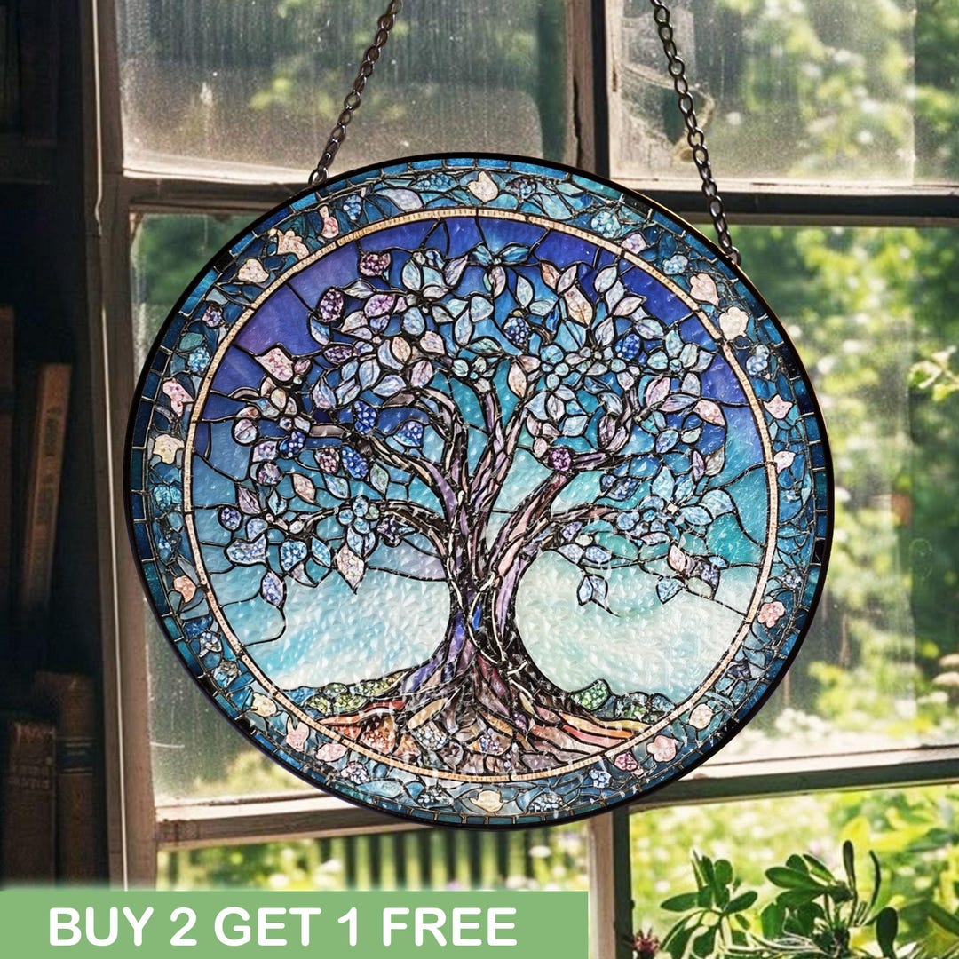 Tree of Life Stained Glass Window Hanging, Spiritual Home Decor Gift ...