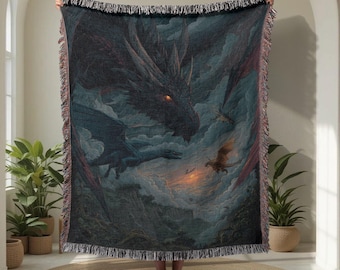 Fantasy Dragon 100% Cotton Woven Blanket, Mythical Creature Blanket, Medieval Adventure Blanket, Fantasy Art Blanket, Dragon Lover Blanket