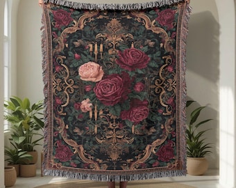 Vintage Blumen Rosenmuster 100% Baumwolle gewebte Decke, Elegante Rose gewebte Decke, Dekorative Rosengarten gewebte Decke, Romantische Blume