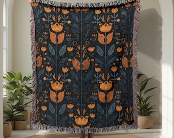 Manta tejida 100 % algodón con estampado floral, manta botánica, acogedora para amantes de la jardinería, manta tejida inspirada en la naturaleza, regalo de decoración para el hogar.