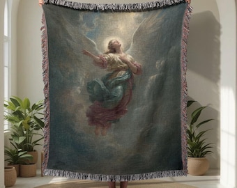 Manta tejida 100% algodón con diseño de ángel divino, manta espiritual de fe cristiana, decoración religiosa para el hogar, manta reconfortante de ángel de la guarda, regalo.