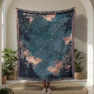 Stargazer 100% Cotton Woven Blanket, Astrology Lover Throw Blanket, Gift For Best Friend Woven Tapestry, Constellation Map Decor, Spiritual Person