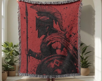 Spartan Warrior 100% Cotton Woven Blanket, Ancient Greek Soldier Throw, Mythology Battle Art, History Lover Gift, Warrior Home Decor Gift.